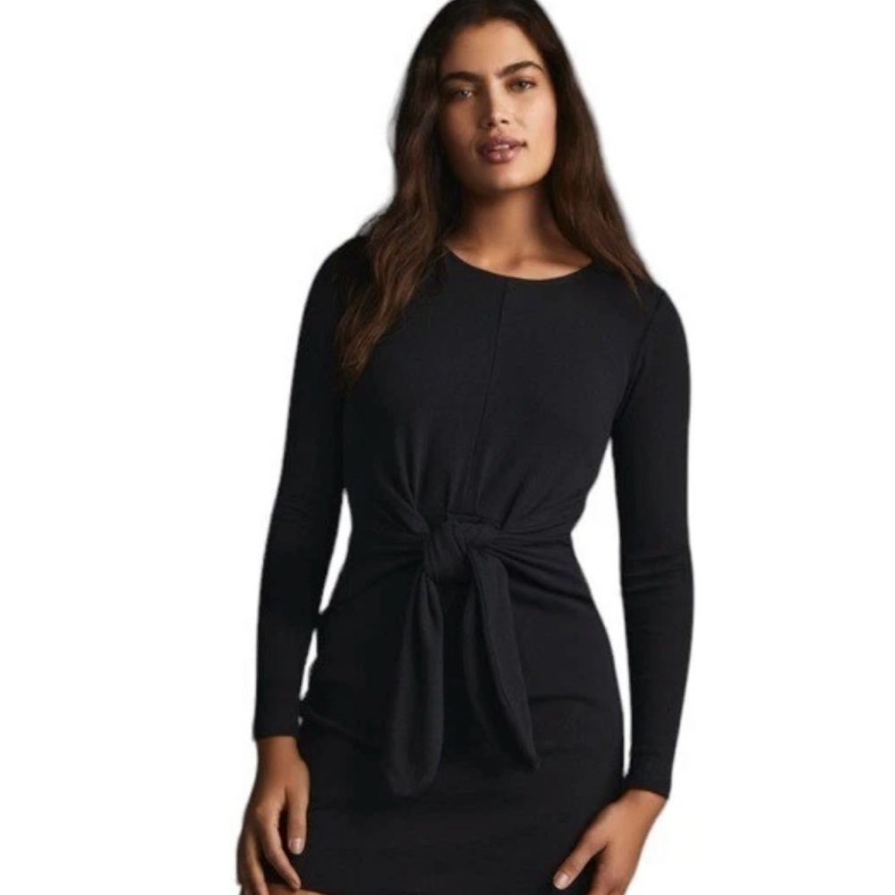 Anthropologie Black Long-Sleeve Tie-Waist Dress